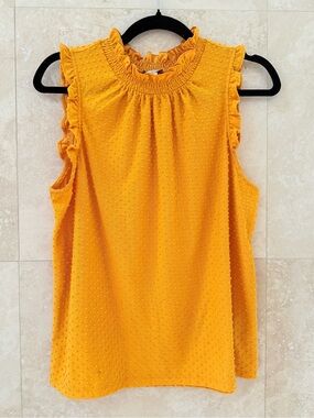 J.Crew Marigold Swiss Dot Ruffle Smocked Sleeveless Top Size M
